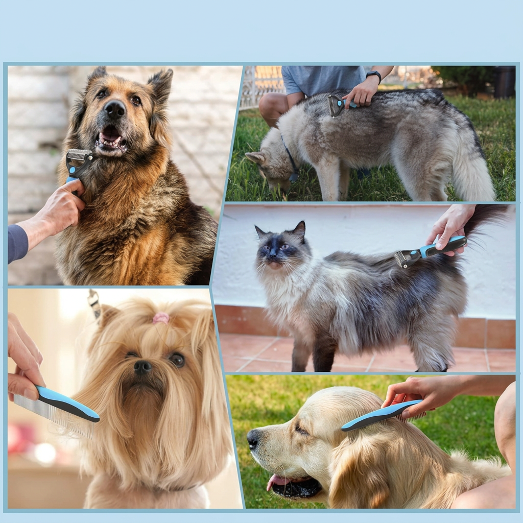 Pet comb set with wide-tooth and metal comb design