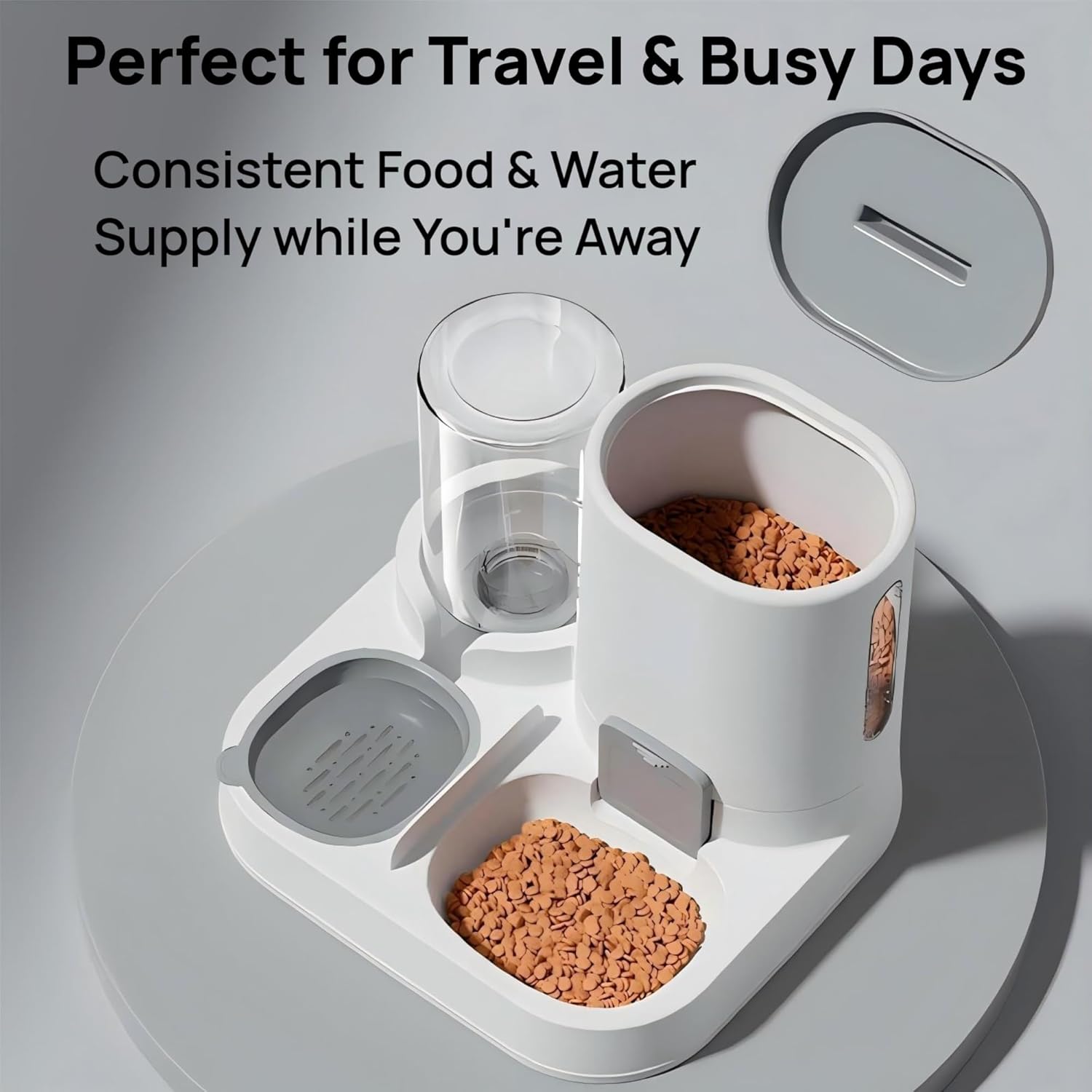Pet food and water dispenser set shown in package layout