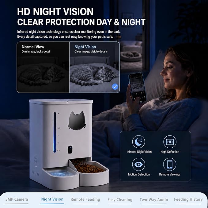 Pet feeder with built-in camera for remote pet monitoring