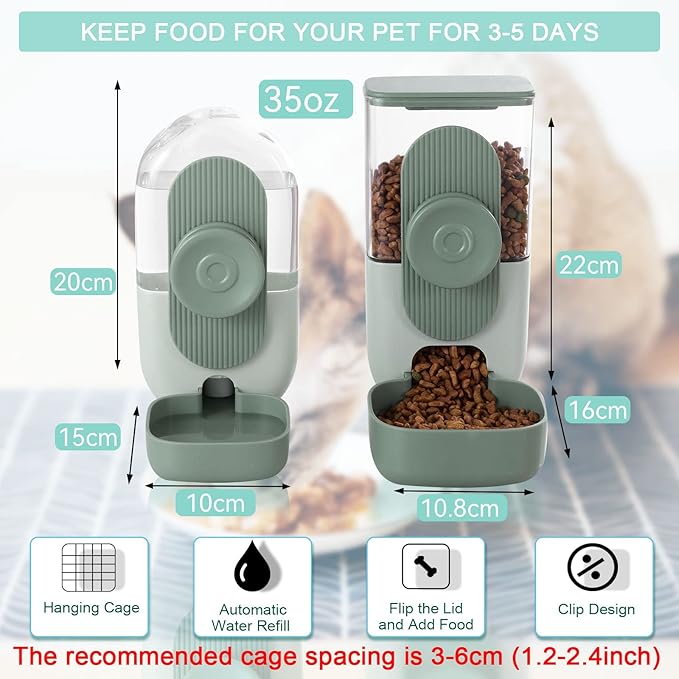 Pet Feeder with No-Spill Design, Hanging Automatic Food and Water Dispenser for Small Pet