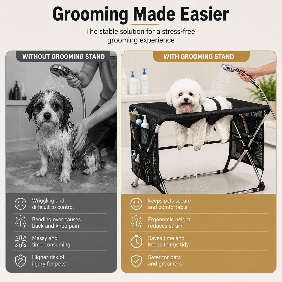 Pet Grooming Care Table with Portable Foldable Frame