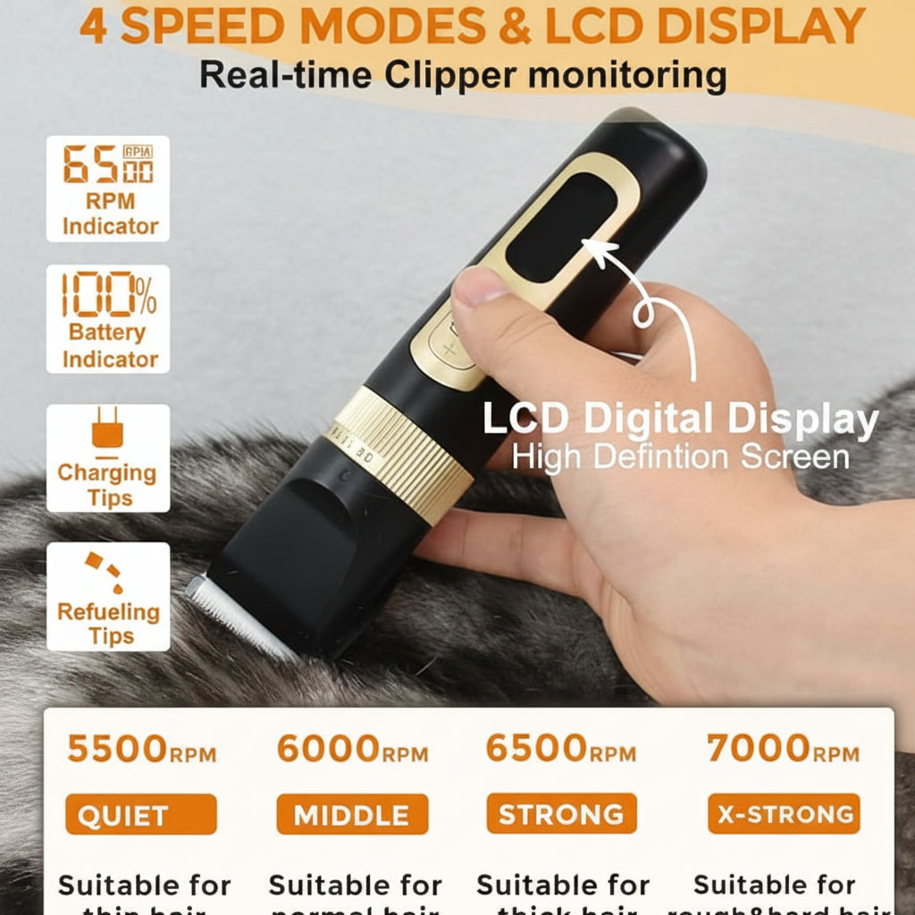 Pet Grooming Clipper Kit with Combs Cleaning Brush and Charger