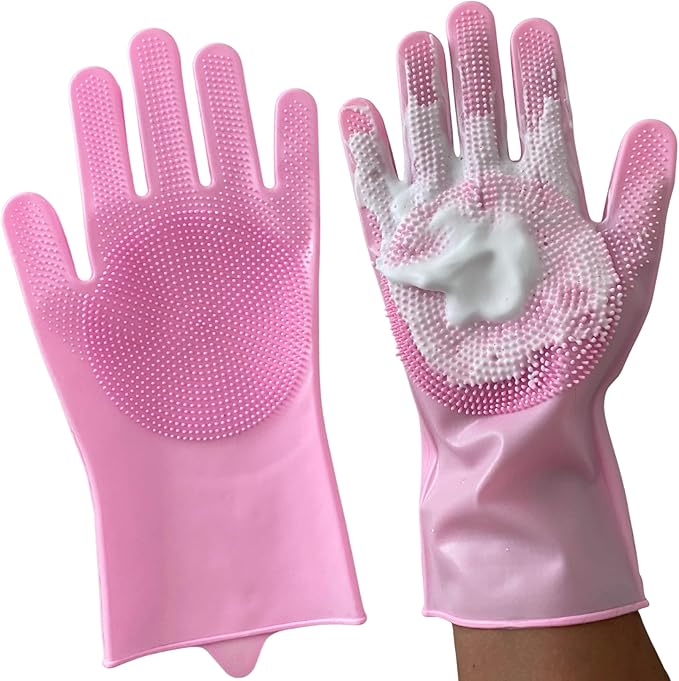 Blue pet grooming gloves with silicone bristles