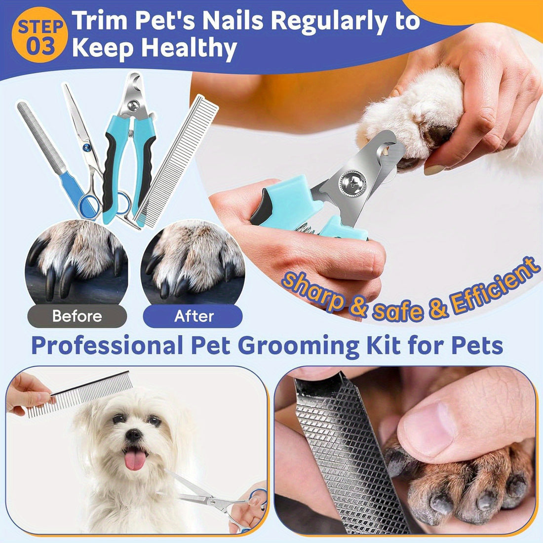Pet hair removal comb for grooming dogs and cats