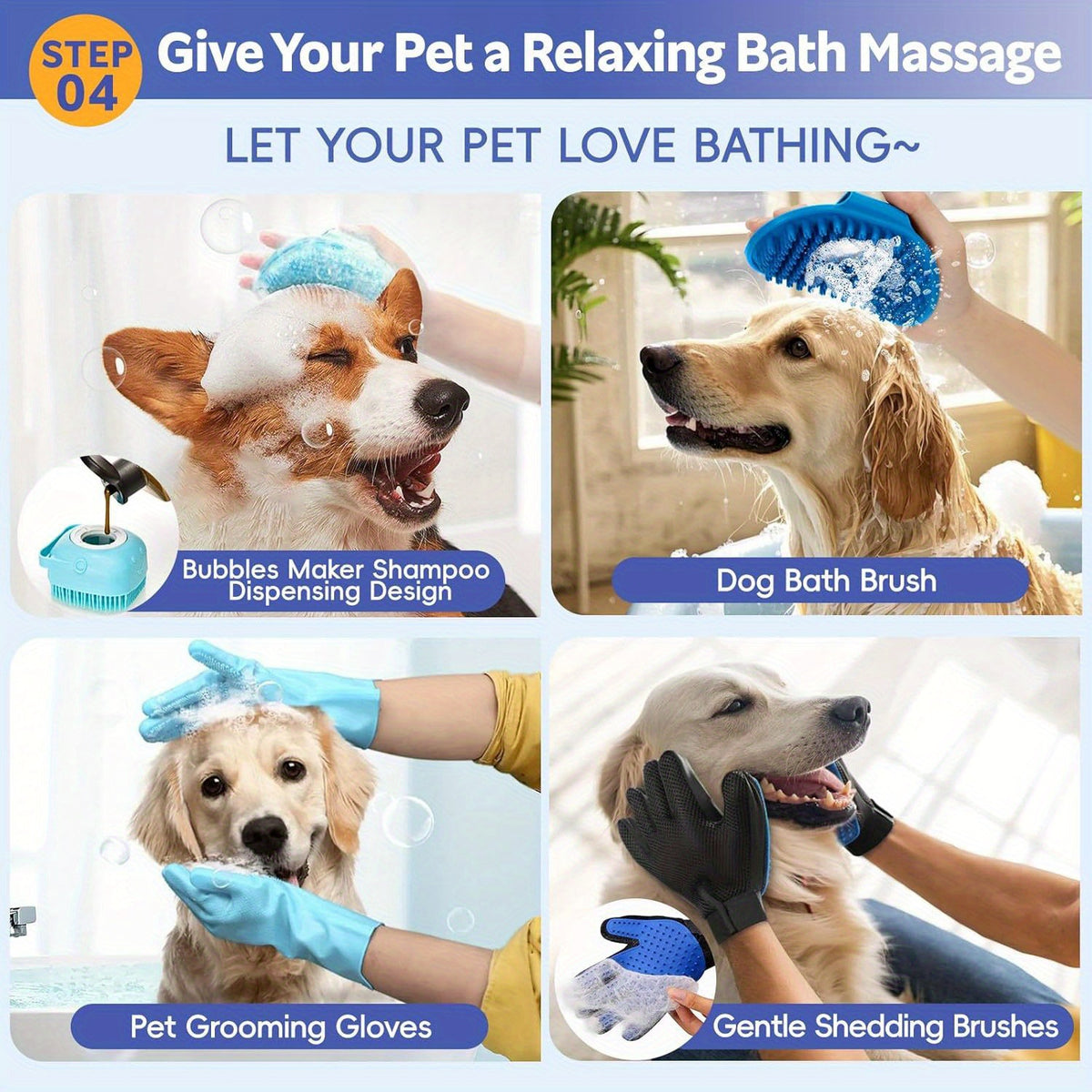 Pet massage brush for regular dog and cat grooming