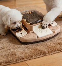 Pet treat dispensing puzzle toy with manual press-and-slide design