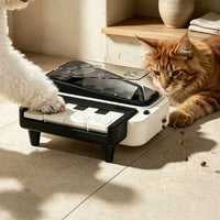 Interactive pet treat dispensing toy with colorful press buttons