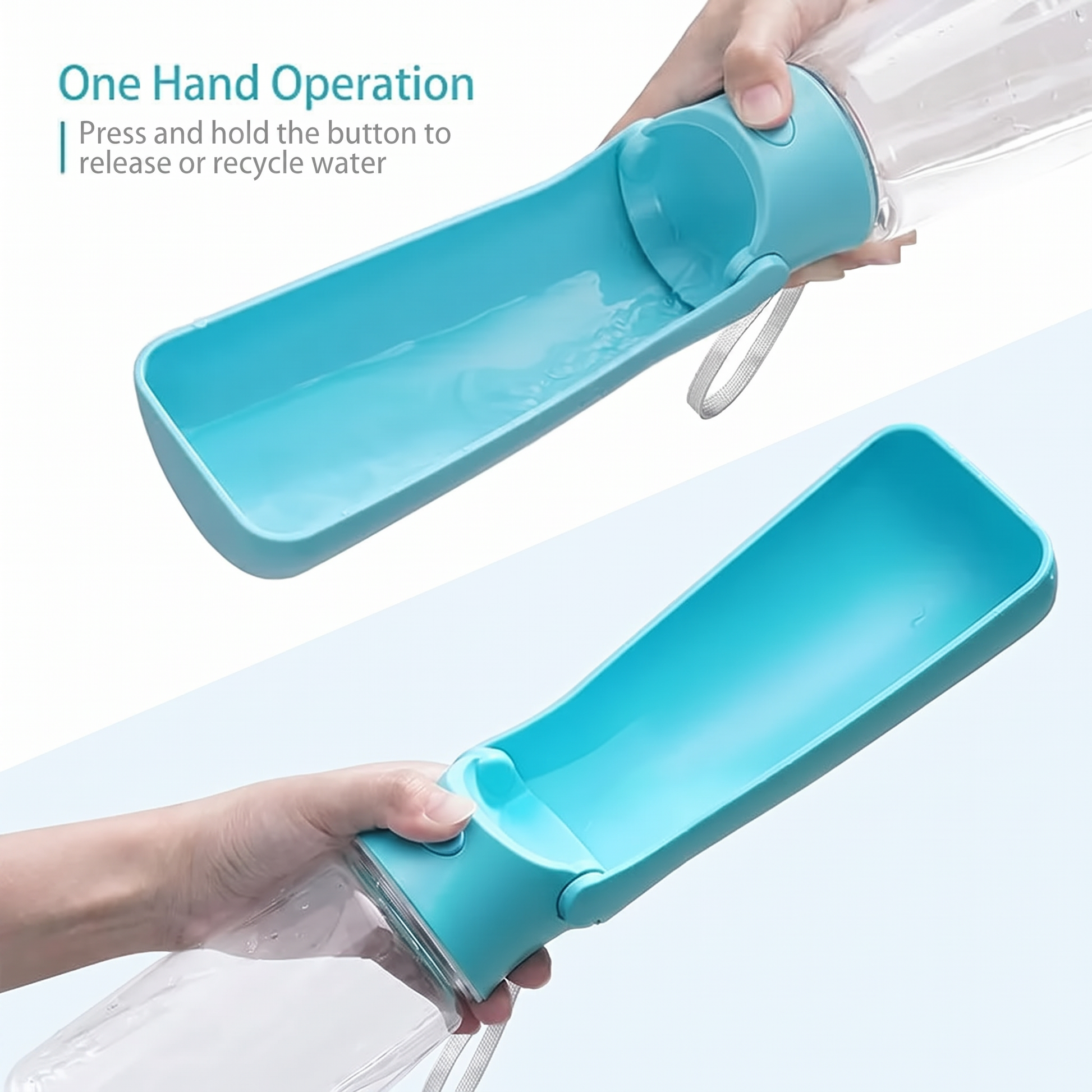 Pet water bottle with attached bowl section