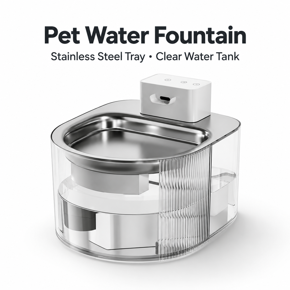 Pet Water Dispenser with a Water Reservoir and Drinking Bowl.