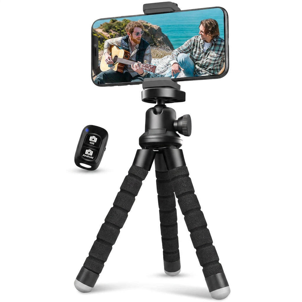 flexible phone tripod with wireless remote for stable video recording and selfies