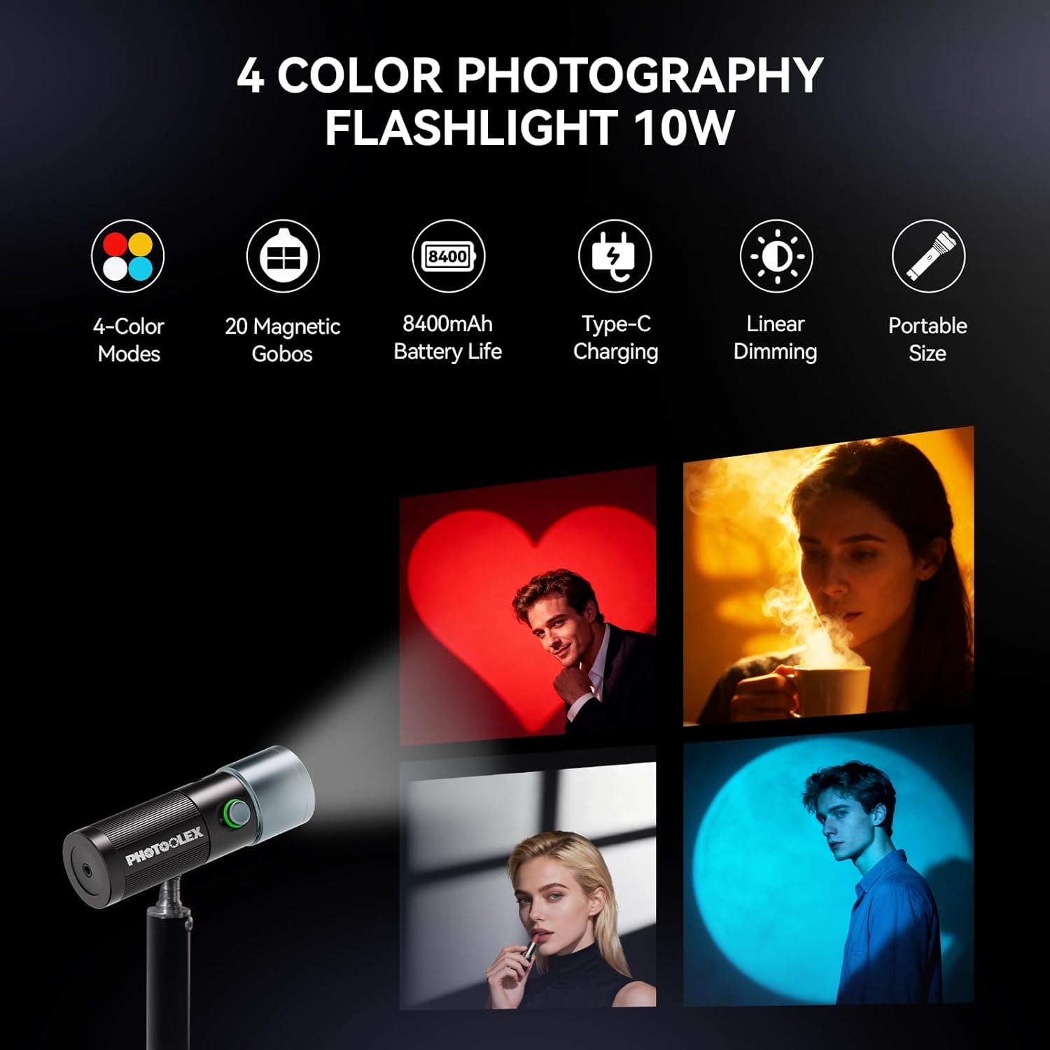 Photography setup using LED spotlight for creative lighting