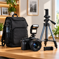 Photography starter bundle with camera tripod backpack and LED light