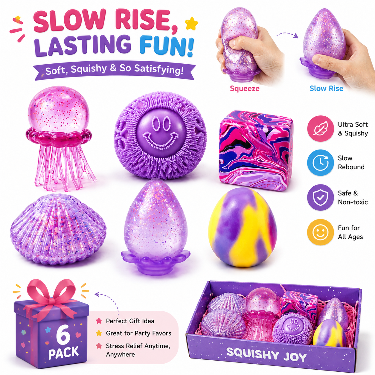 Pinch squishy toy with soft flexible construction