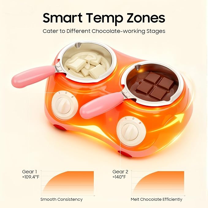 Pink electric chocolate melter with compact countertop design