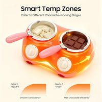 Pink electric chocolate melter with compact countertop design