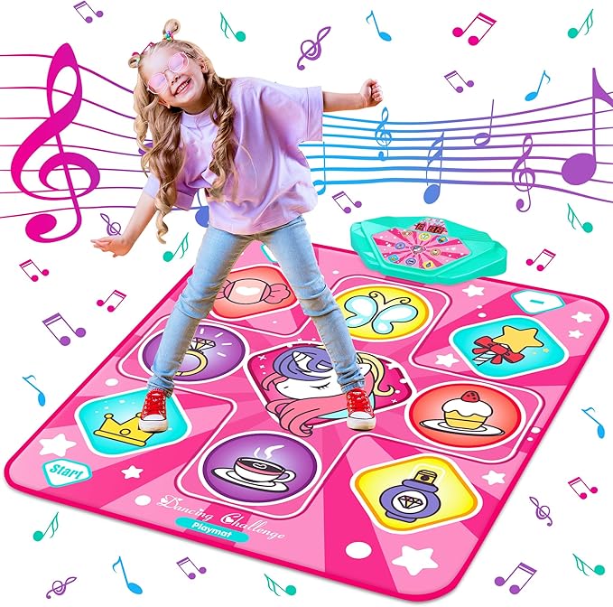 Pink dance mat toy for kids with LED lights and music