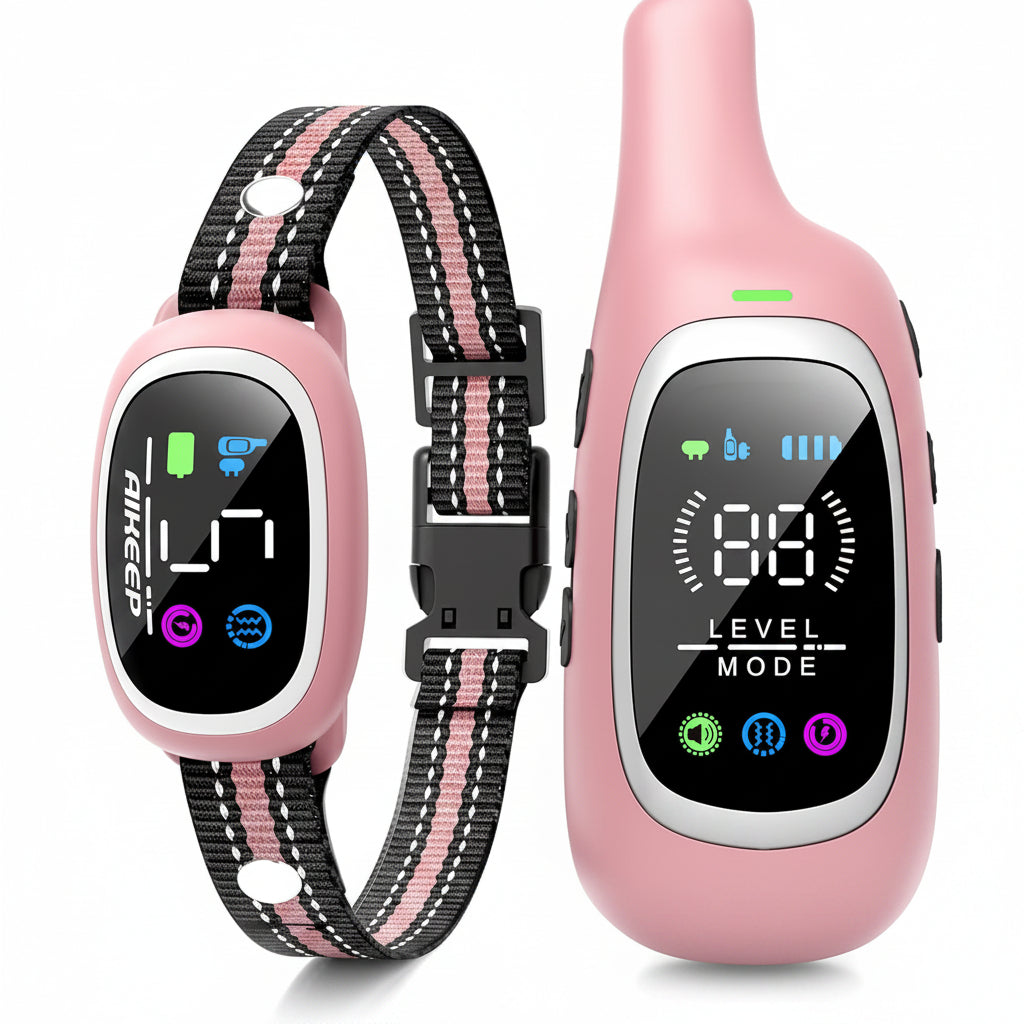 Pink Dog Training Collar With Adjustable Fit And Remote Control System