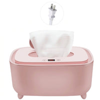 Pink electric baby wipe warmer with a rectangular body and top dispensing opening.