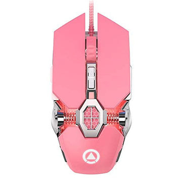 Pink wired gaming mouse front view RGB lighting