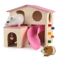 Pink Hamster House with Ladder and Slide Wooden Hideout