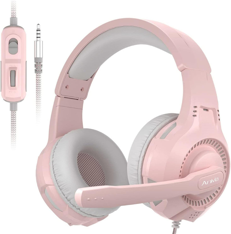Pink wired gaming headset with microphone