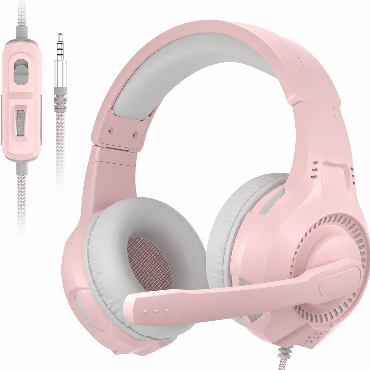 Pink wired gaming headset with microphone