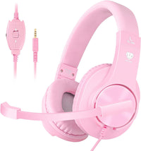 Pink wired gaming headset with microphone