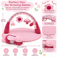 Pink baby activity mat with floral arch and soft hanging toys