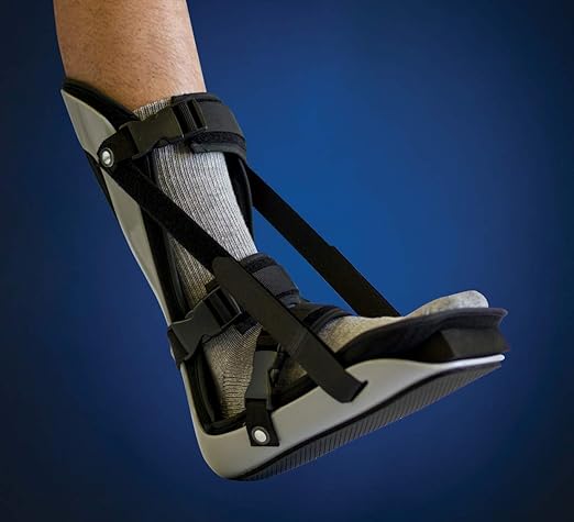 Plantar fasciitis brace worn during walking or daily activities to relieve heel pain and soreness