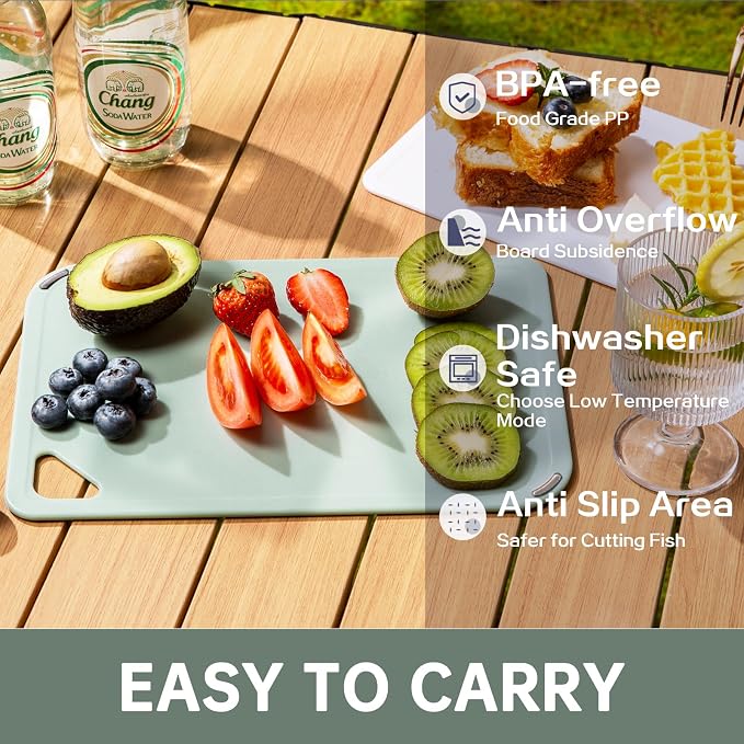 Plastic cutting board used for vegetable and meal preparation