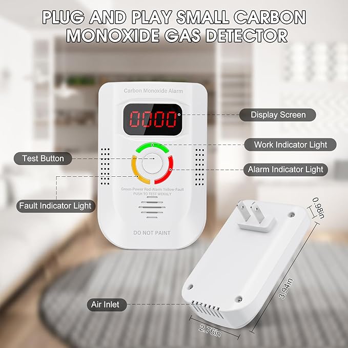 Plug in carbon monoxide alarm for home safety