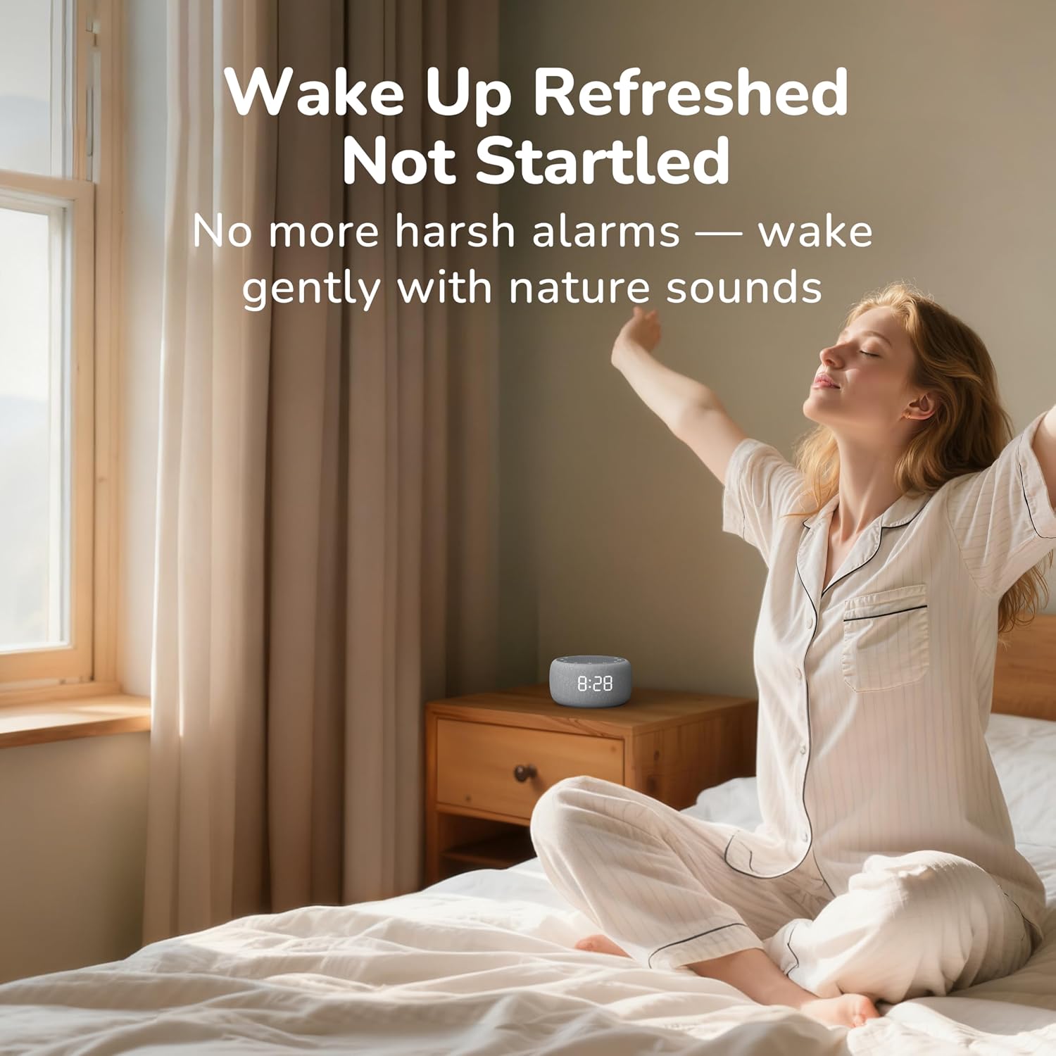 Compact plug-in digital alarm clock for bedroom and office use