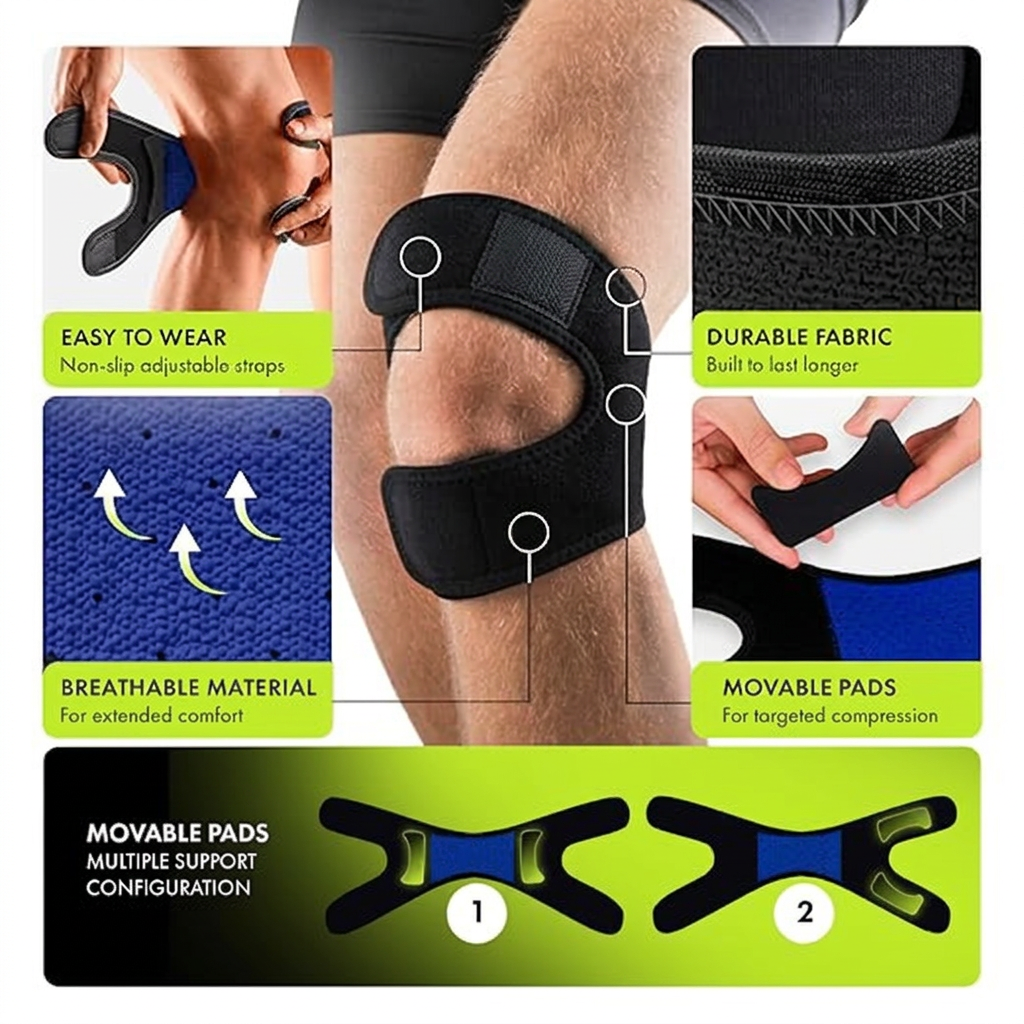 Back view of plus-size knee brace with breathable material and dual stabilizers for joint alignment and stability
