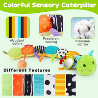 Plush baby toy for tummy time with crinkle and rattle features