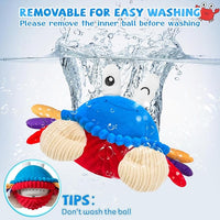 Soft plush crab toy for supervised tummy-time activities