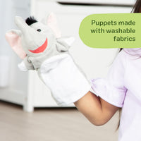 Plush hand puppets for toddlers and pretend play