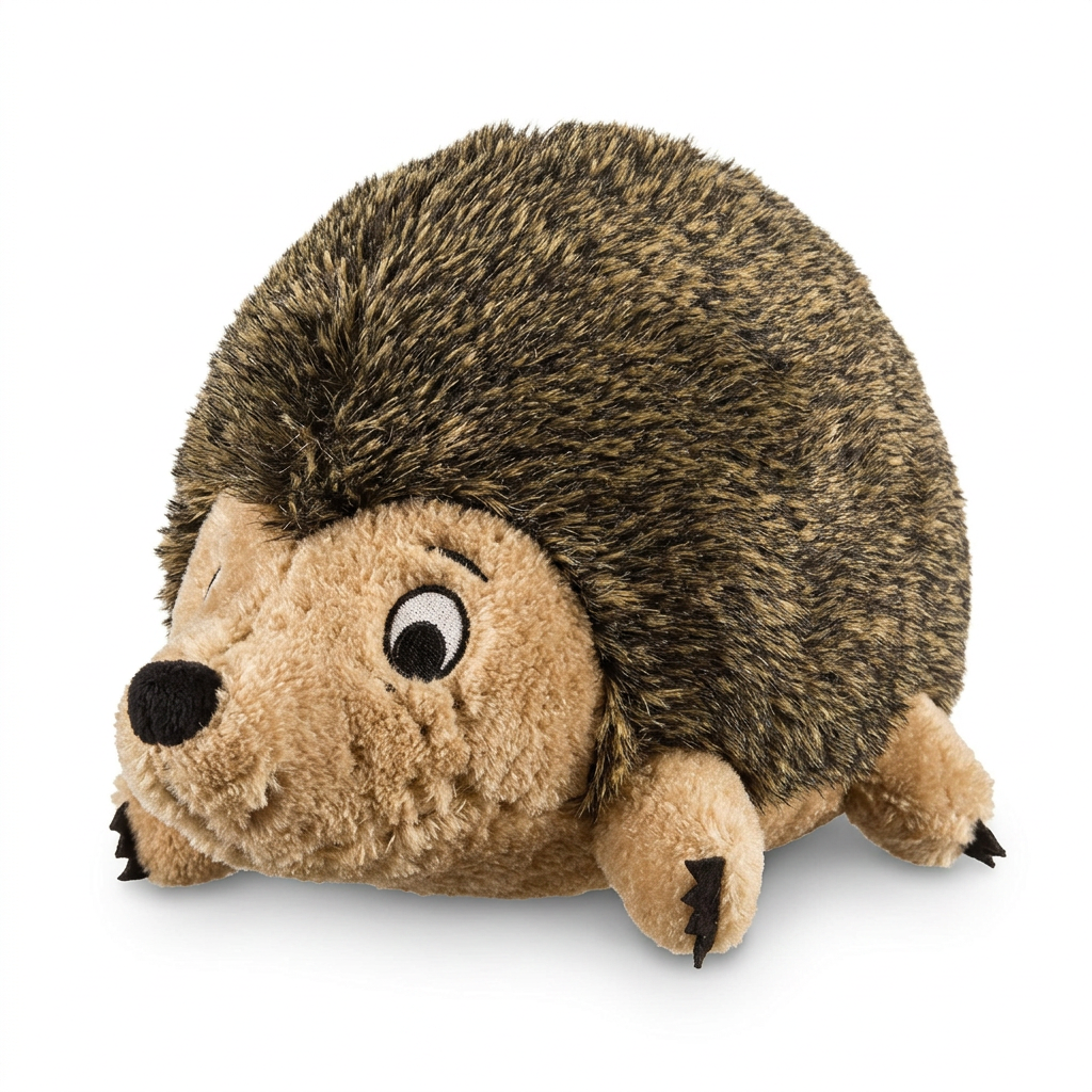 Plush hedgehog dog toy with squeaky and grunting sound