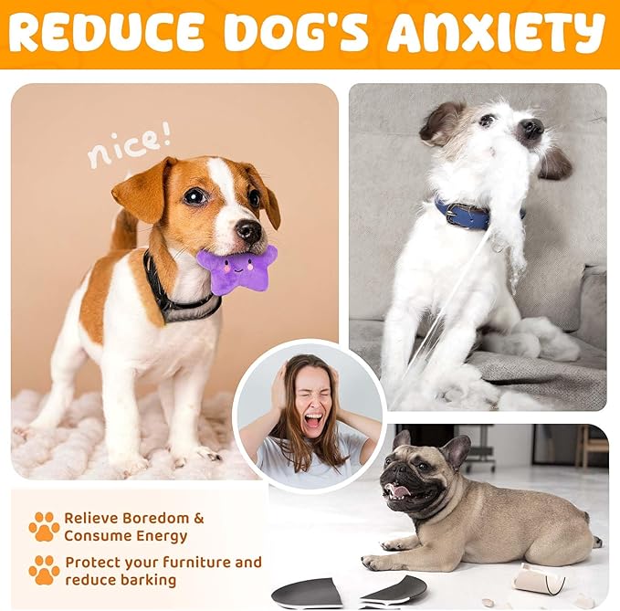 Front view of plush squeaky dog toys