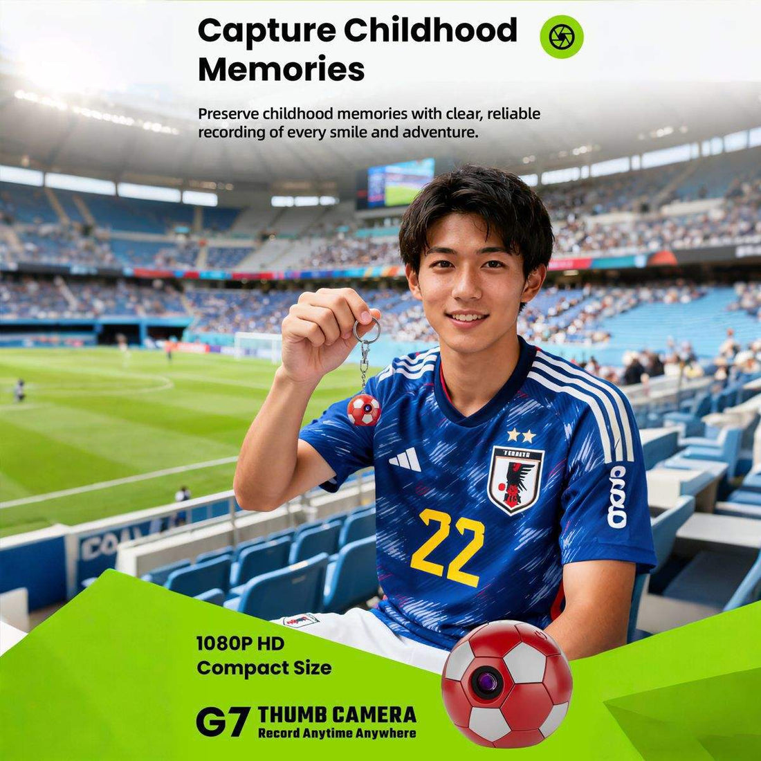 Pocket HD sports camera front view for outdoor activity video capture
