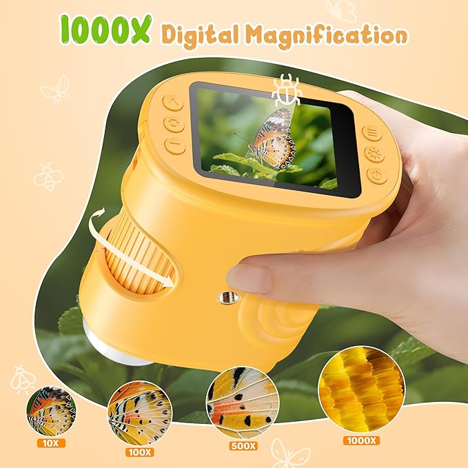 Pocket microscope with screen for kids learning