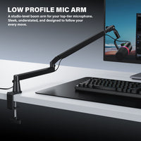 Podcast and streaming desk microphone arm setup