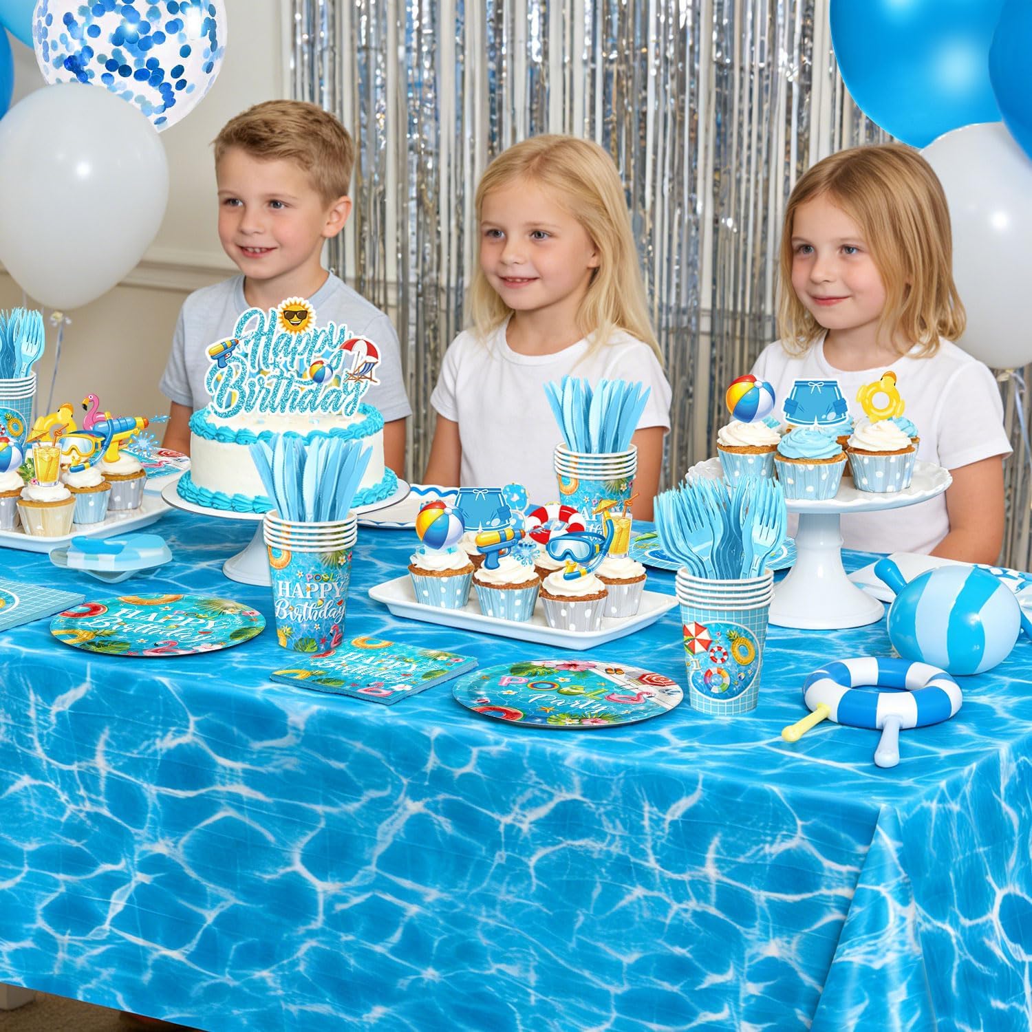  Pool party balloons and banner set for summer birthday events