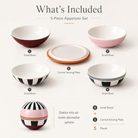 Porcelain appetizer serving set arranged for tabletop presentation