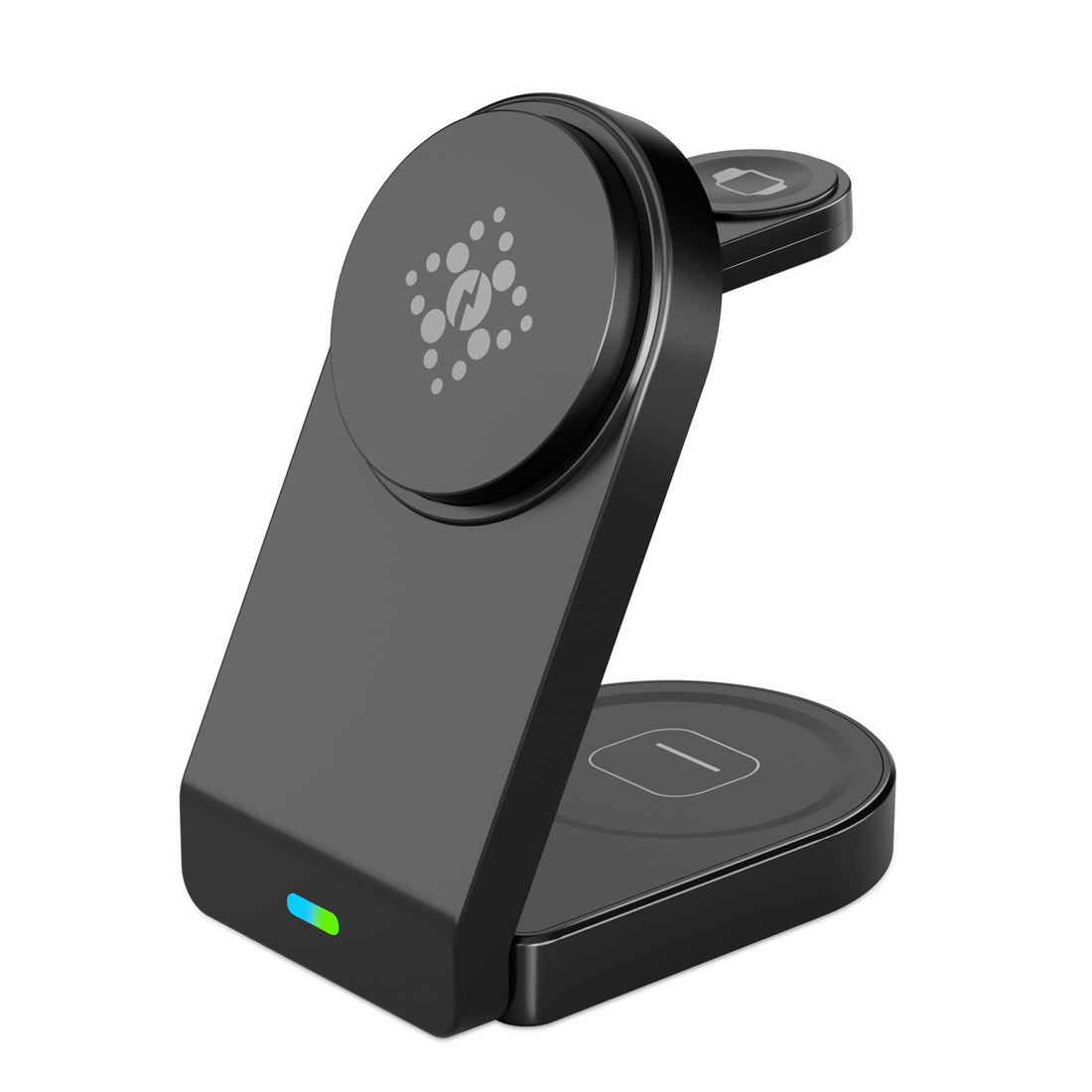 Portable 15W folding wireless charger front view for phone earbuds and smartwatch