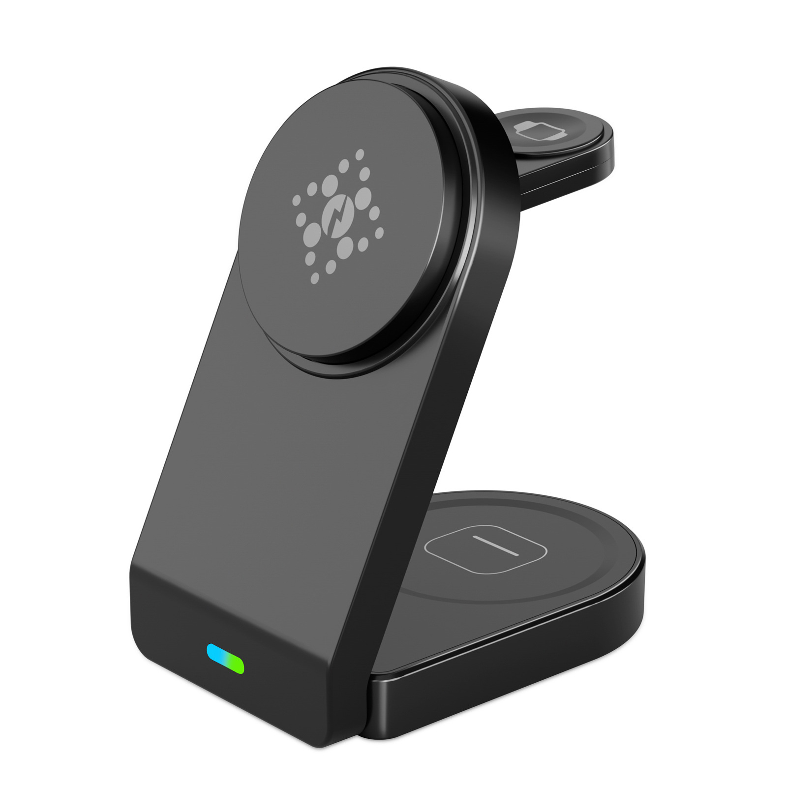 Portable 15W folding wireless charger front view for phone earbuds and smartwatch