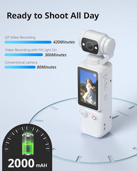 Side view highlighting the compact pocket-sized body of the camera