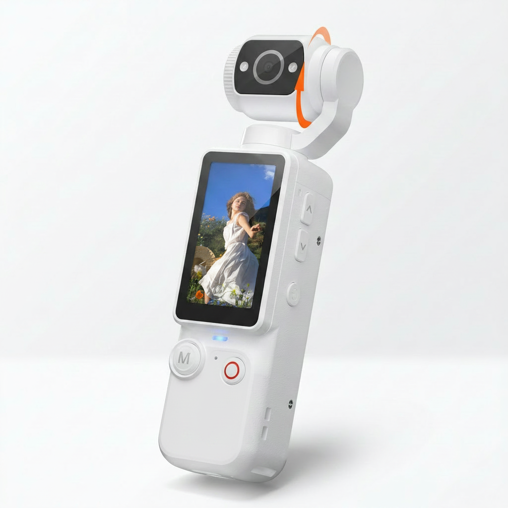 Portable 2.5K handheld camera with rotating lens front view