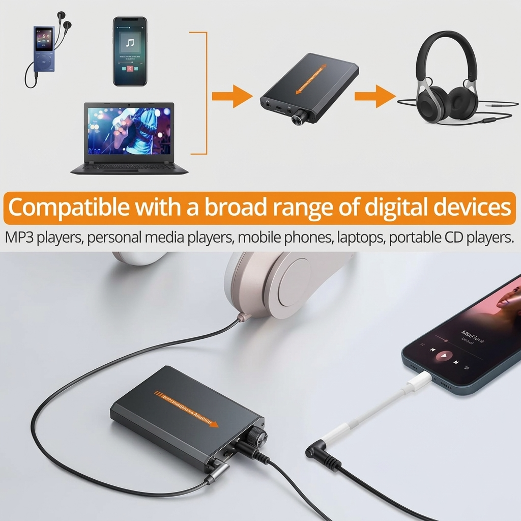 portable 3.5mm headphone amp for smartphone, laptop, and audio devices