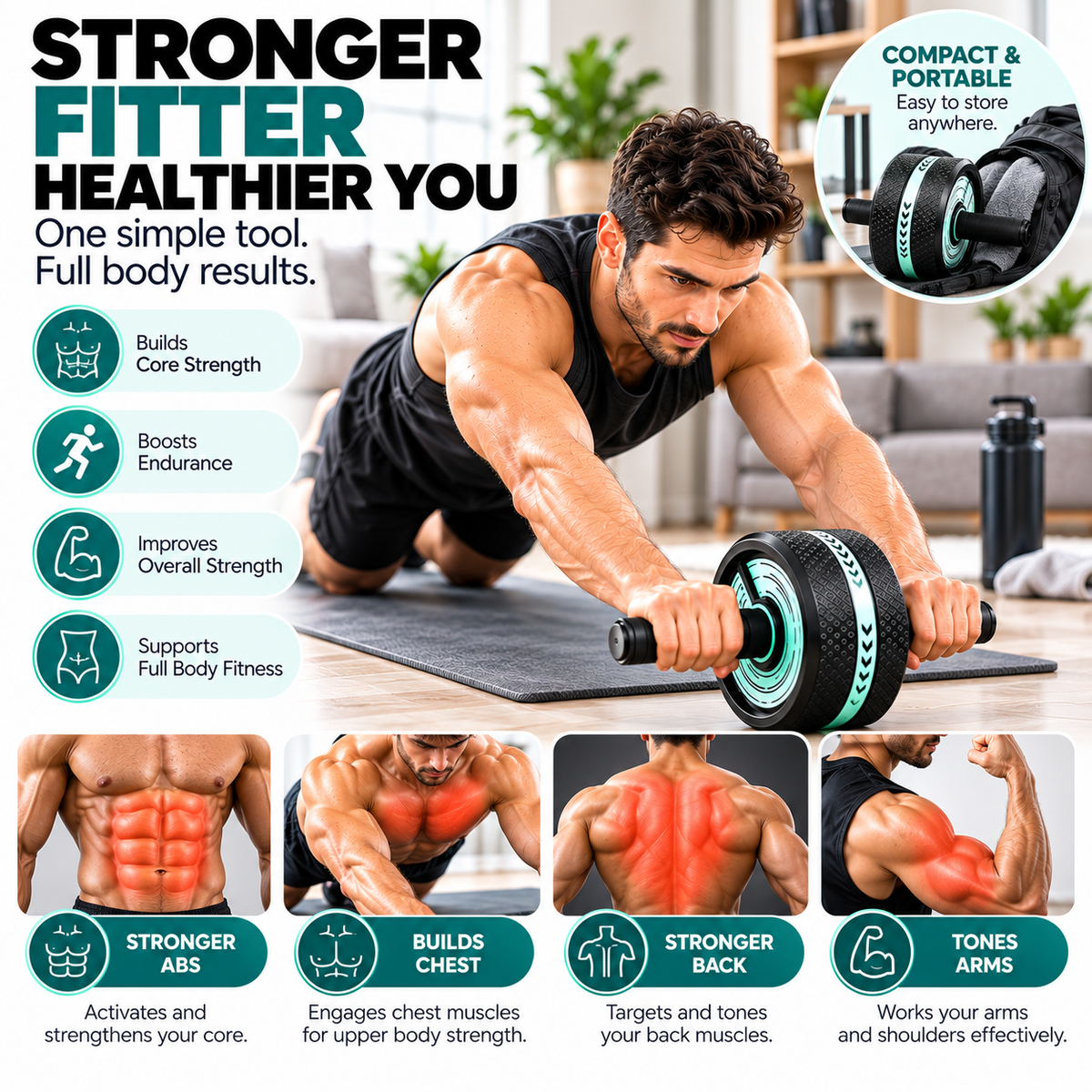 Portable abdominal exercise roller for convenient home fitness and strength training.