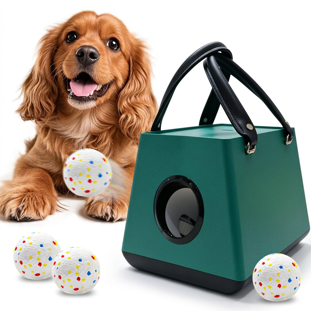 Portable automatic dog ball launcher for interactive fetch play